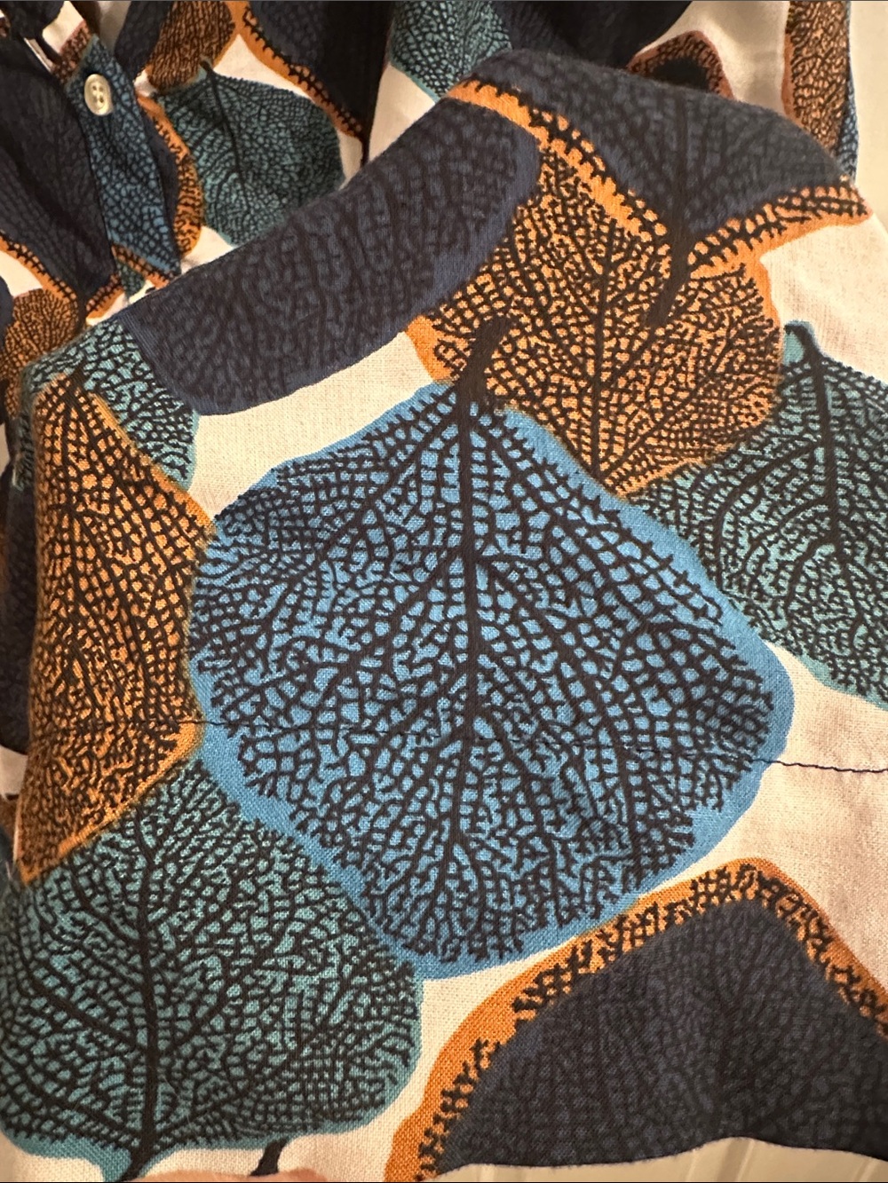 Masai Women's Navy, Teal & Brown Leaf-Print Button Tunic - Picture 12 of 12